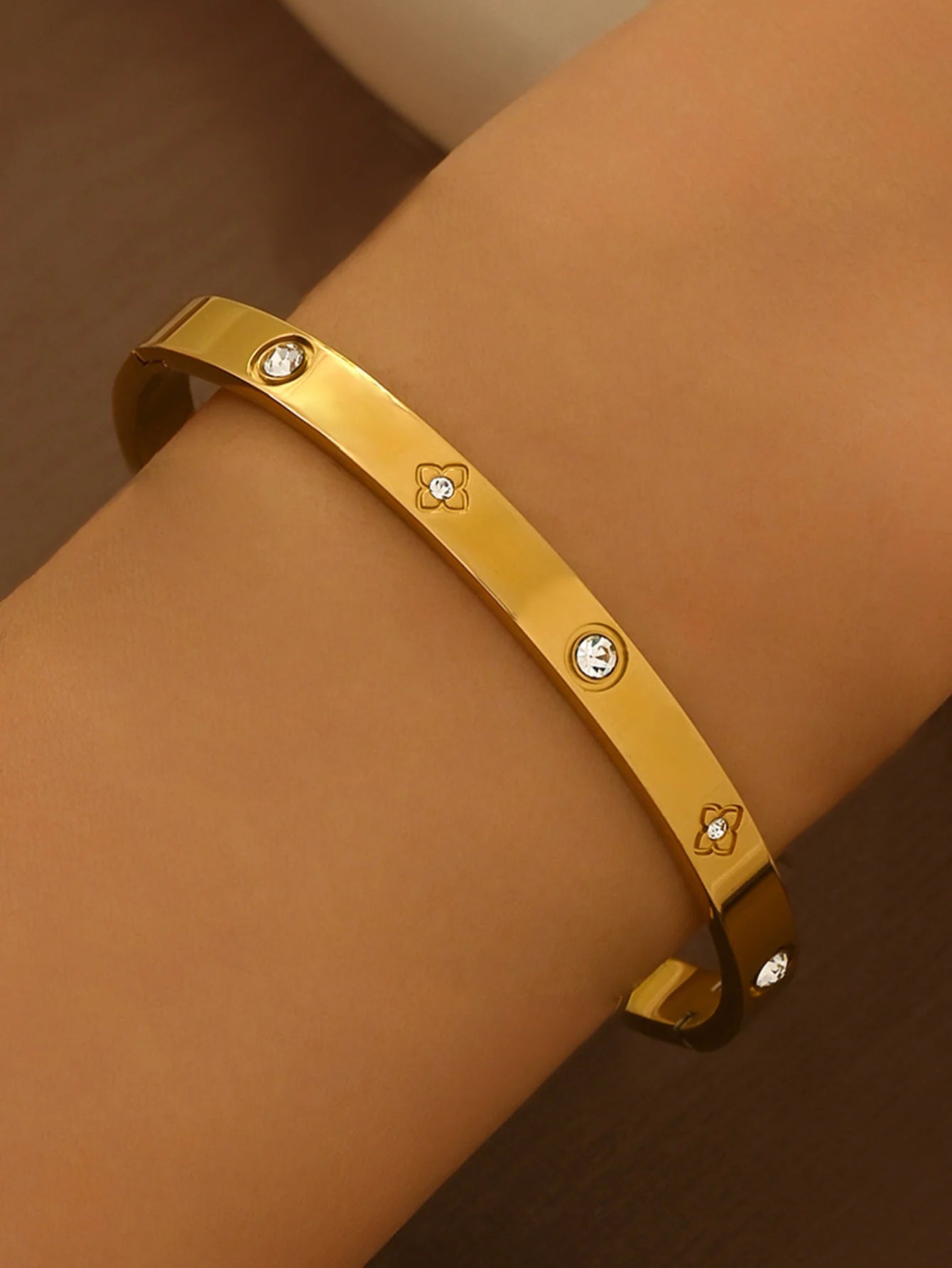 Four-Leaf Clover CZ Stainless Steel Bracelet Set - Waterproof - Fade-Resistant (1 or 3 pcs)