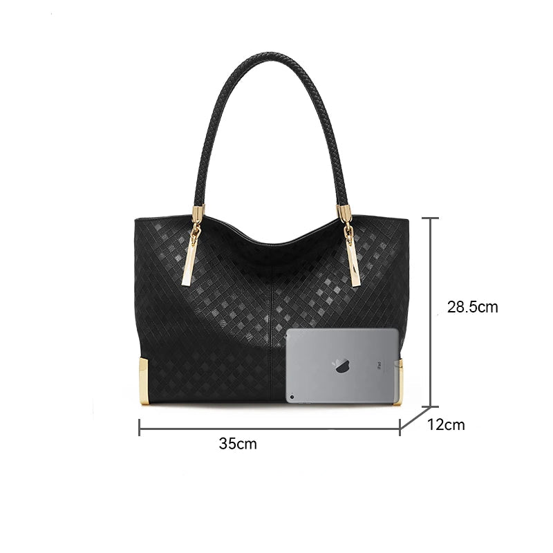 Leather Tote Bag - Braided Handles & Gold Hardware