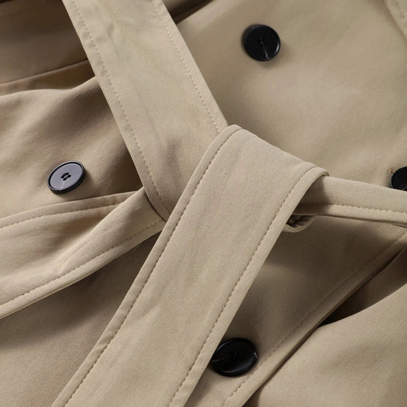 Cropped Double - Breasted Belted Trench Jacket Wide - Waisted Fit
