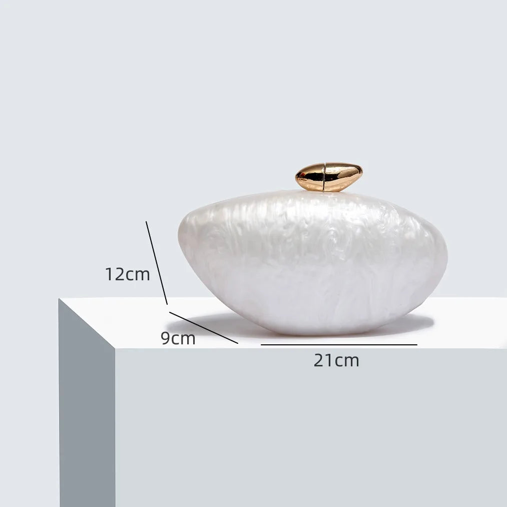 Ellipse Acrylic Evening Clutch with Chain – Designer Minaudière for Party & Wedding