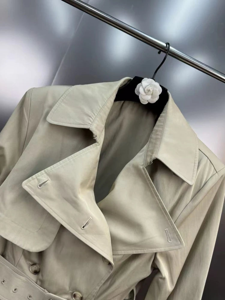 Trench-Style Belted Romper - Double-Breasted, Wide Lapel