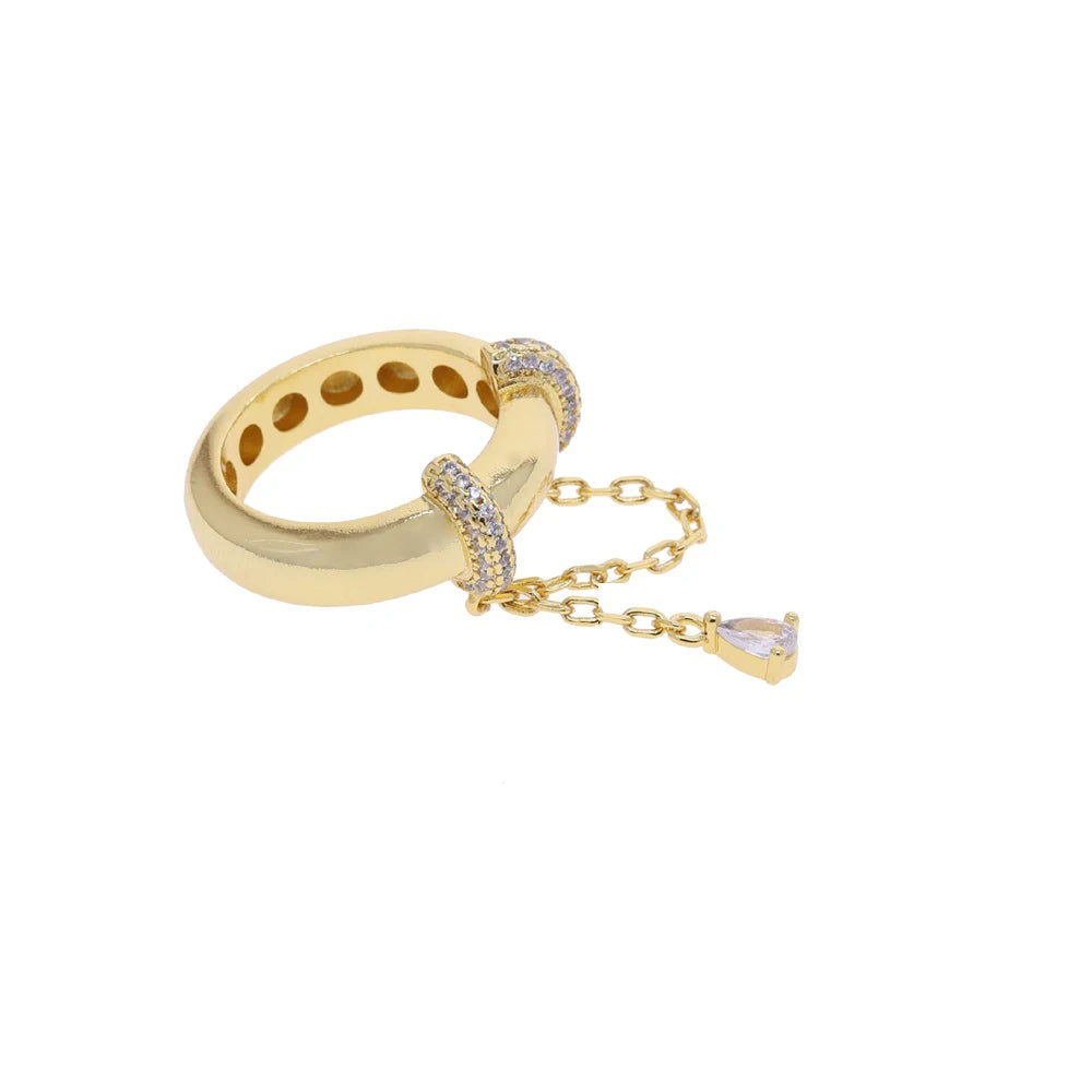 Murps 18K Gold-Plated CZ Chain Link Teardrop Ring – Adjustable Sizes