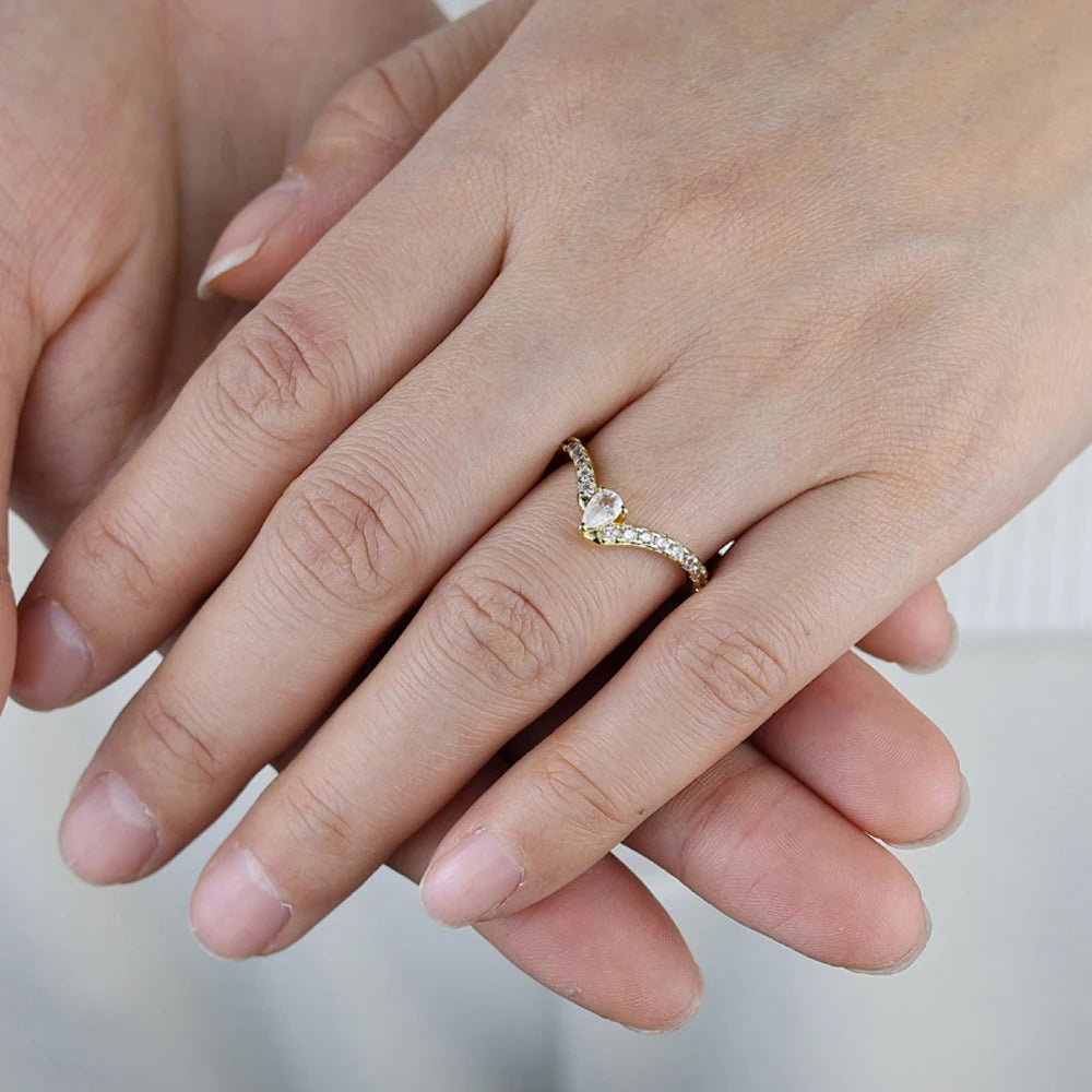 Dainty CZ Stackable Ring in 18K Gold - Pear, Triangle, or V Chevron