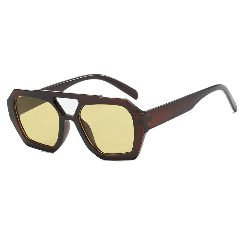 color lineup of oversized square sunglasses in black tortoise brown amber blue and rose