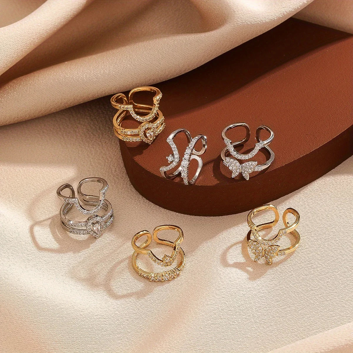 Murps 18K Gold-Plated CZ Stackable Open Rings Set – Adjustable