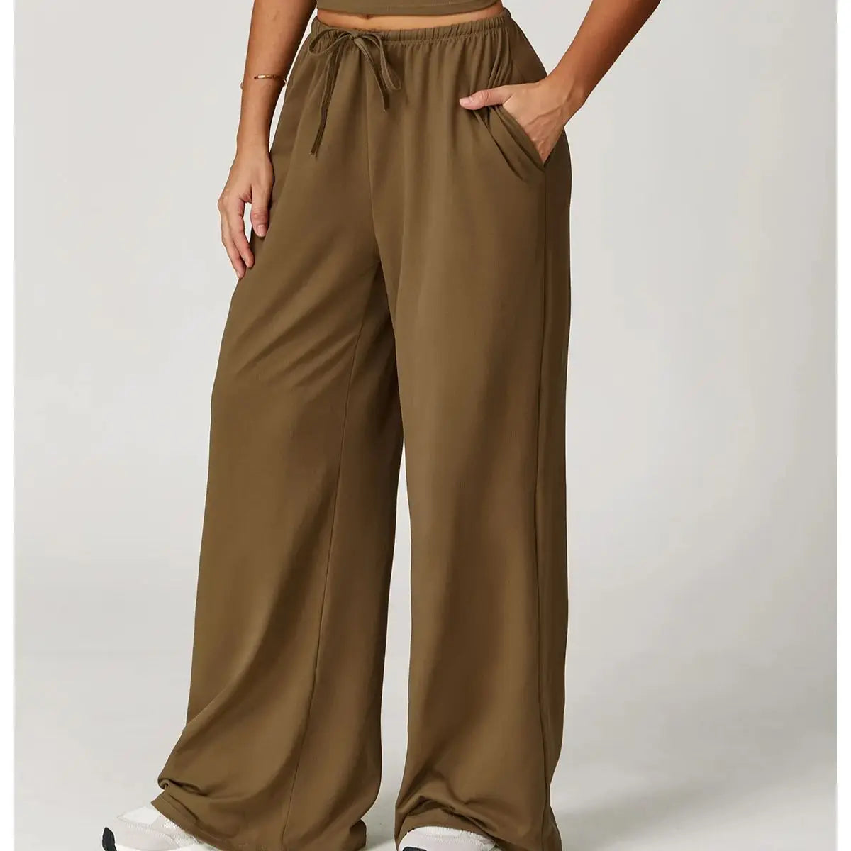 Murps Women’s Wide-Leg Drawstring Pants with Pockets – Lounge & Yoga
