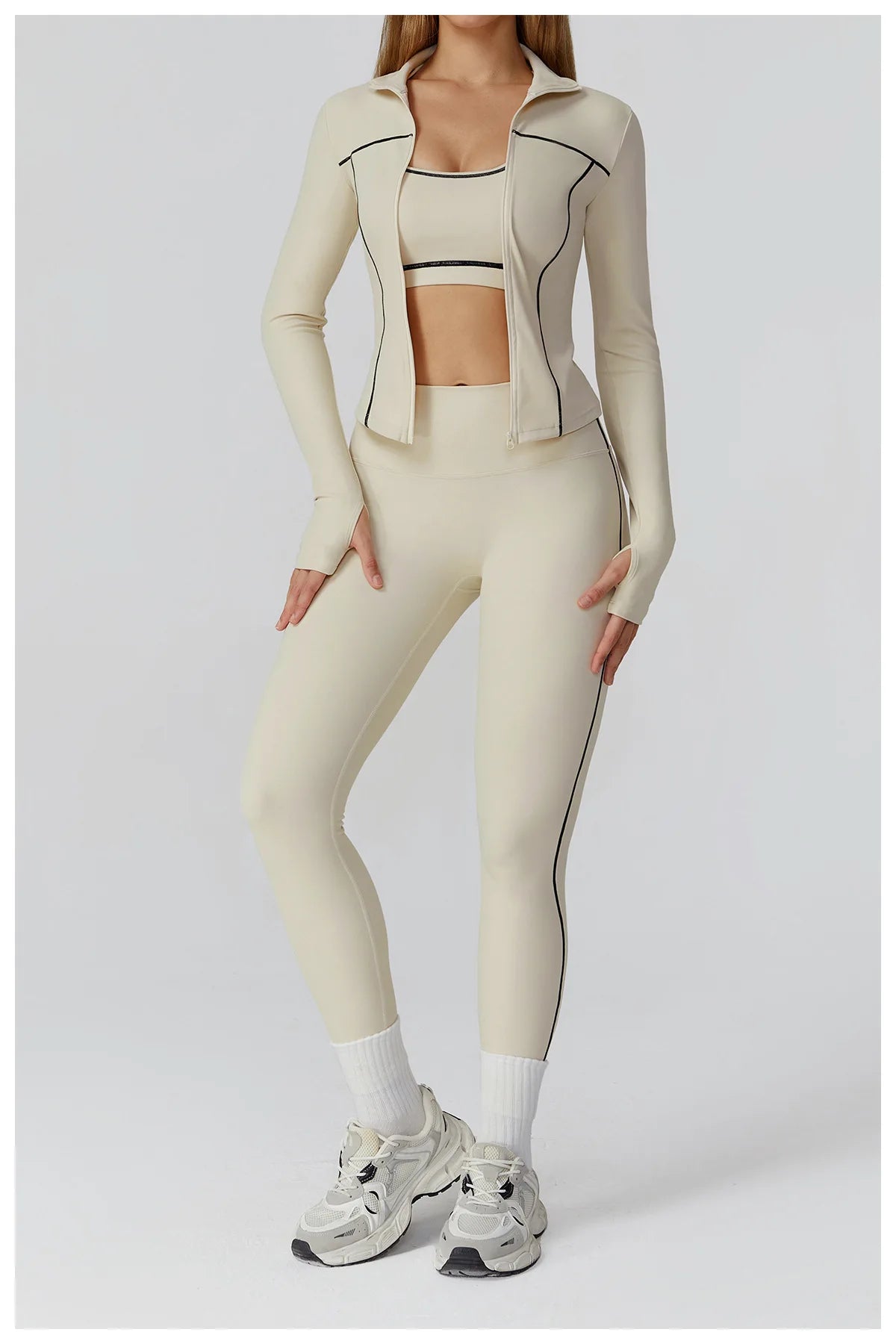 Sculpt-Contour Active Set 2/3-Piece – Zip Jacket, Bra & High-Waist Leggings