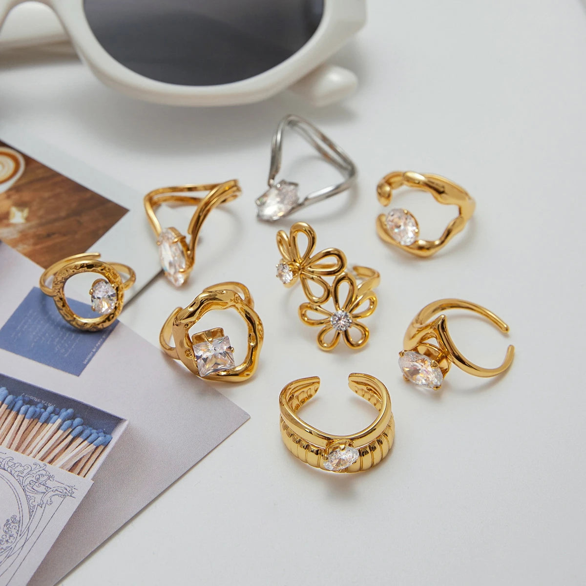 Sculpted Zircon Statement Ring | 18k Gold Plated Stainless Steel