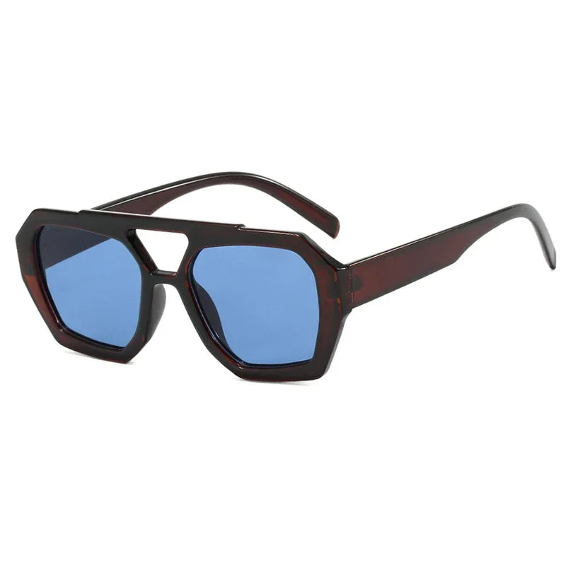 color lineup of oversized square sunglasses in black tortoise brown amber blue and rose