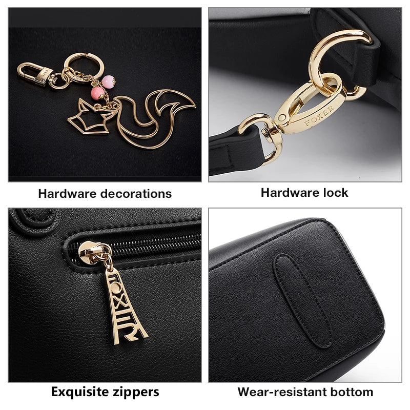 FOXER Split Leather Shoulder Tote Handbag for Women