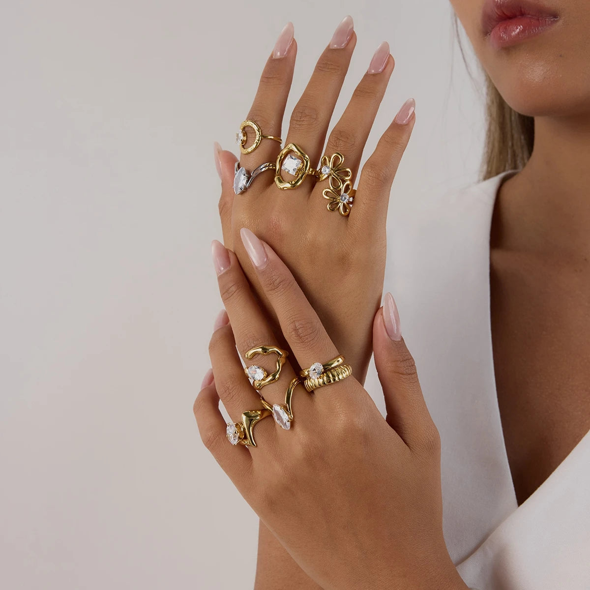 Sculpted Zircon Statement Ring | 18k Gold Plated Stainless Steel