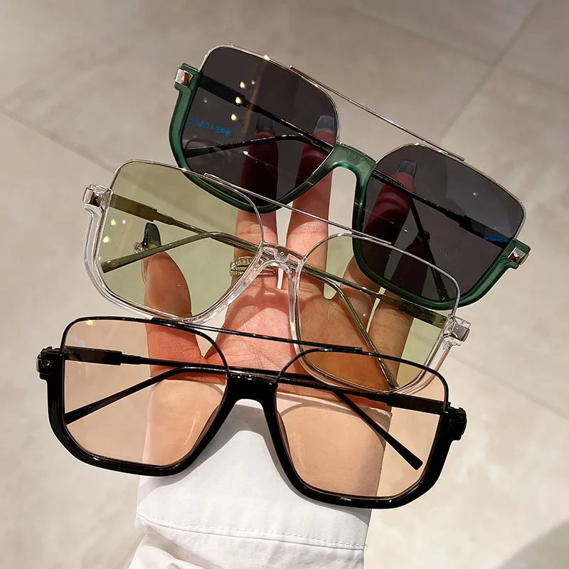 Murps Sunglasses | 2 Pairs Per Set Square Sunglasses Fashion Vintage Double Bridge Casual Sun Glasses Women Stylish Oversized Brand Design Shades