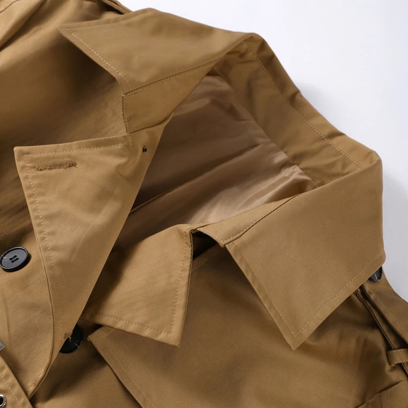 Double-Breasted Khaki Trench – Double Belt, Lapel Collar (Short & Long)