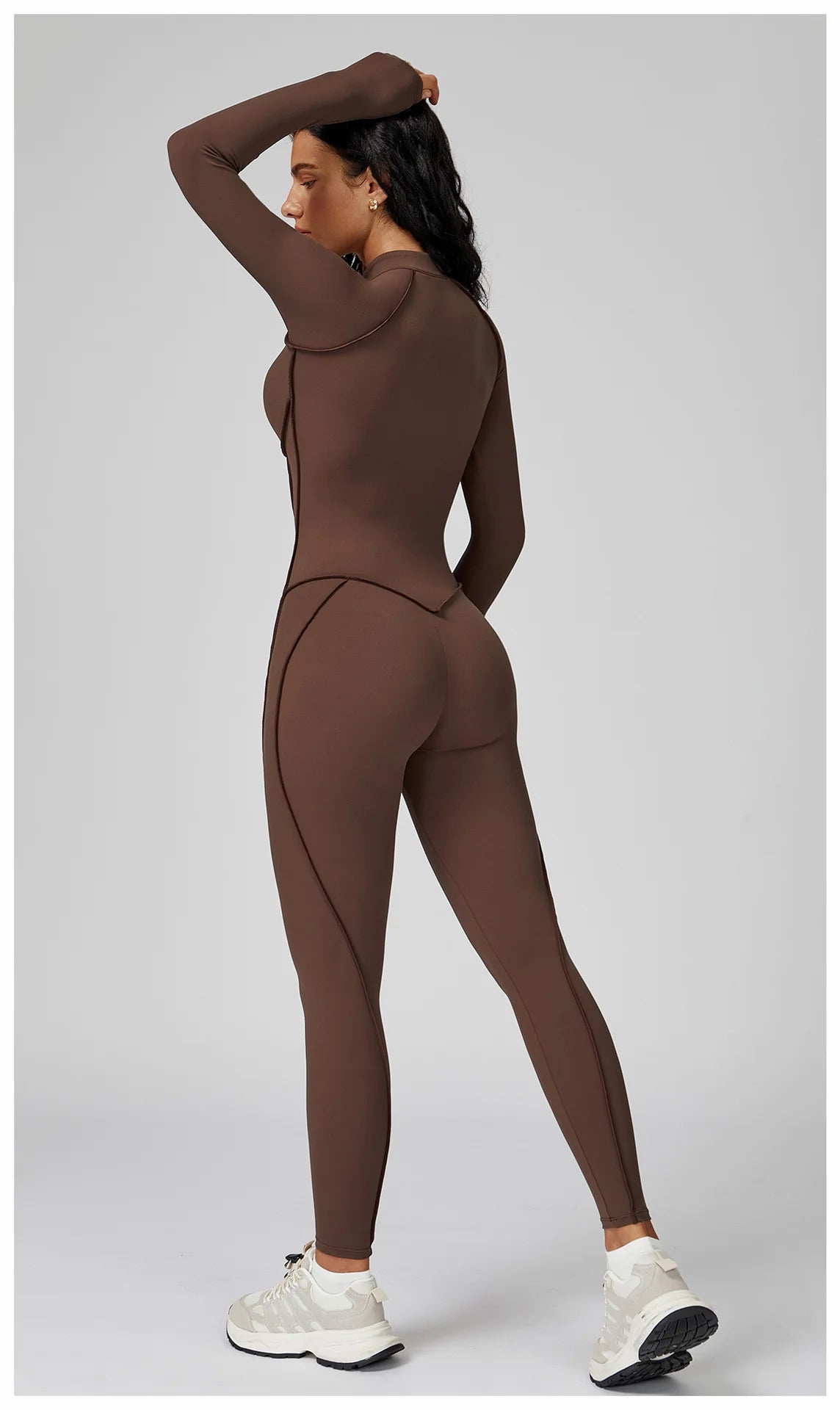 Sculpt Zip-Front Long-Sleeve Jumpsuit - Seamless Compression, Open-Back, High-Stretch