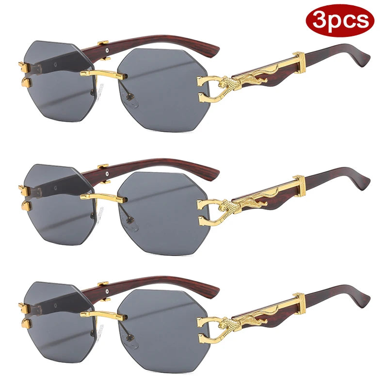 Frameless Polygon Sunglasses - Gold Accents, UV400