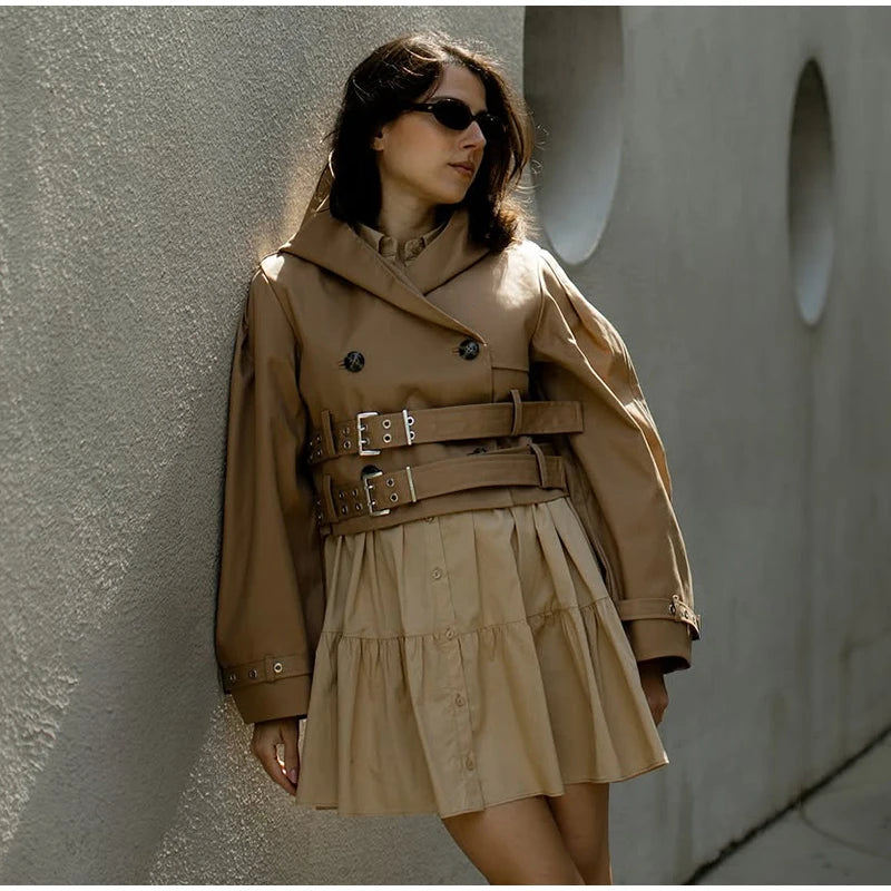 Double-Breasted Khaki Trench – Double Belt, Lapel Collar (Short & Long)