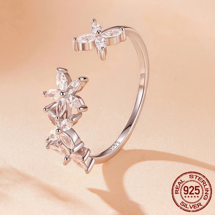 sterling silver CZ leaf open ring adjustable – Murps