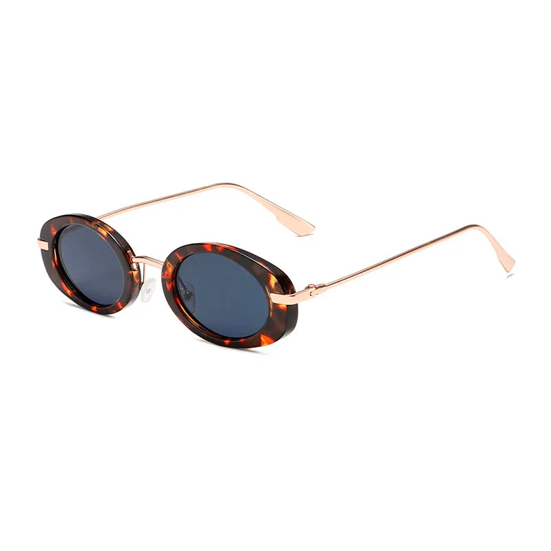 Retro Round Metal Sunglasses for Women - UV400 Anti-Glare, Oval Lenses