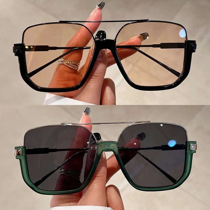 Murps Sunglasses | 2 Pairs Per Set Square Sunglasses Fashion Vintage Double Bridge Casual Sun Glasses Women Stylish Oversized Brand Design Shades