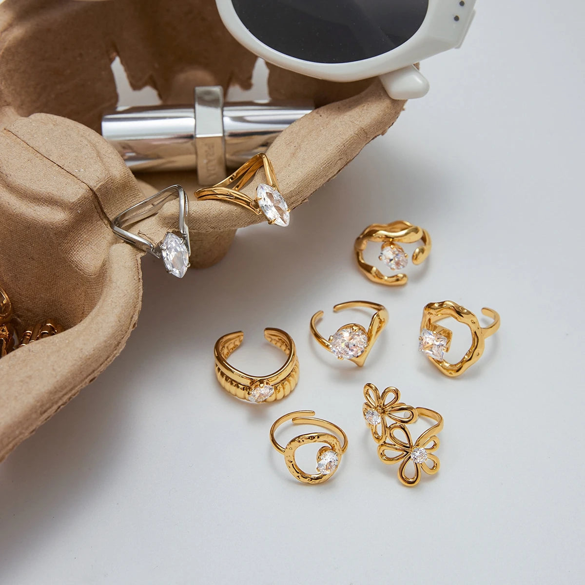 Sculpted Zircon Statement Ring | 18k Gold Plated Stainless Steel