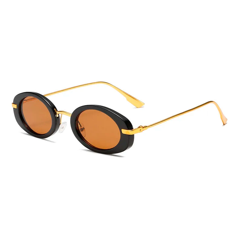 Retro Round Metal Sunglasses for Women - UV400 Anti-Glare, Oval Lenses