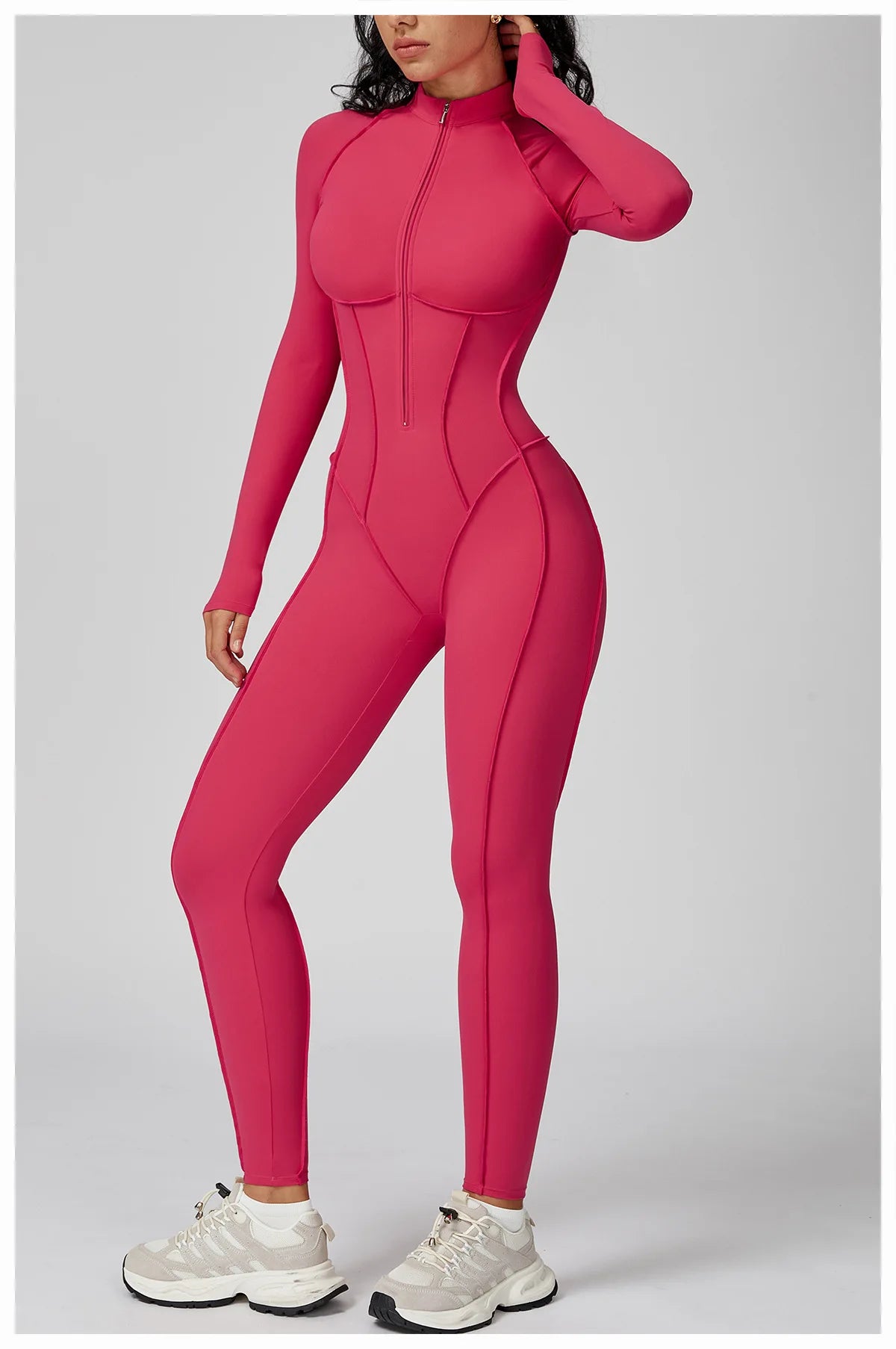 Sculpt Zip-Front Long-Sleeve Jumpsuit - Seamless Compression, Open-Back, High-Stretch