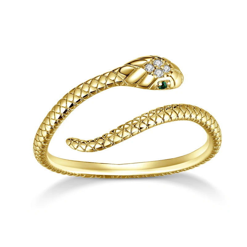 Murps 925 Sterling Silver Snake Ring – Platinum Plated, Green Zircon