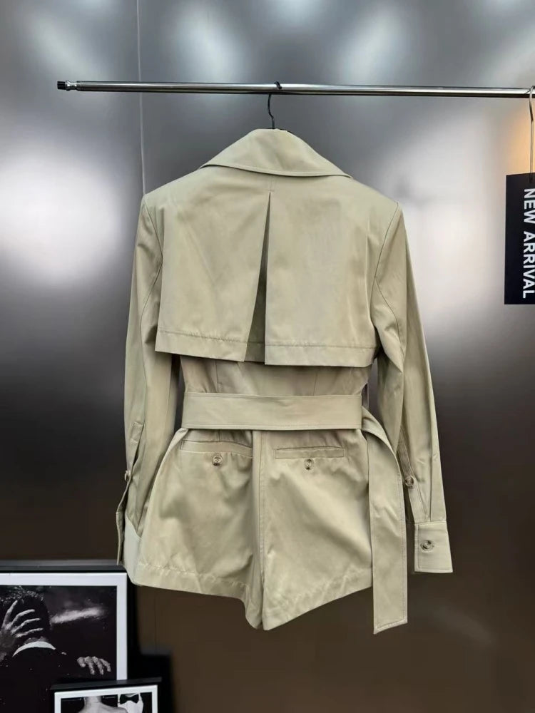 Trench-Style Belted Romper - Double-Breasted, Wide Lapel