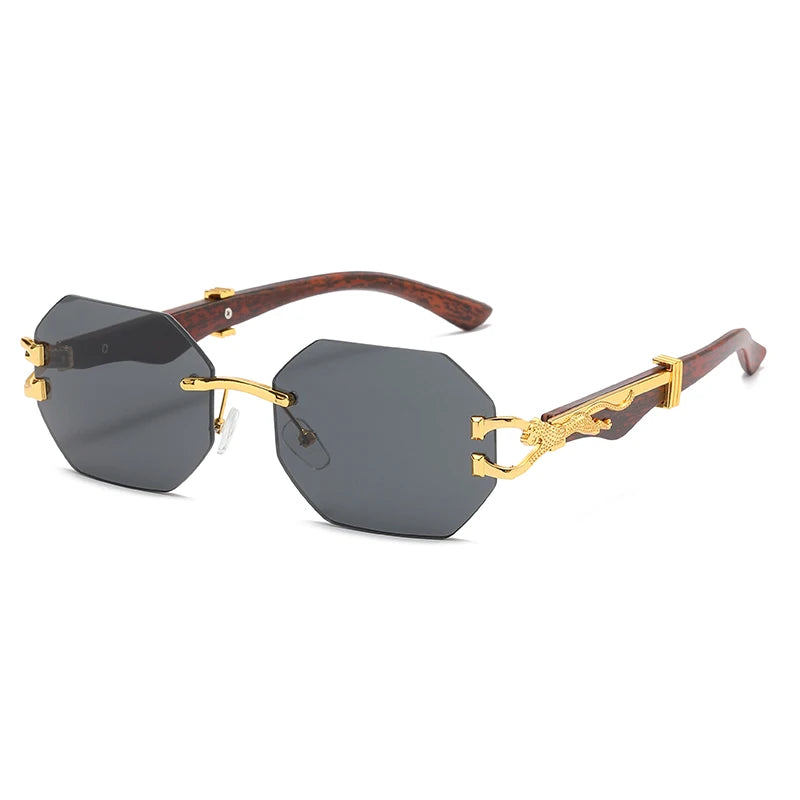 Frameless Polygon Sunglasses - Gold Accents, UV400
