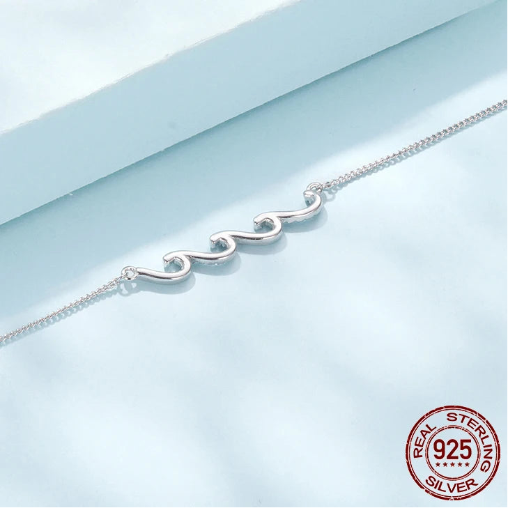 Ocean Wave Charm Anklet in 925 Sterling Silver