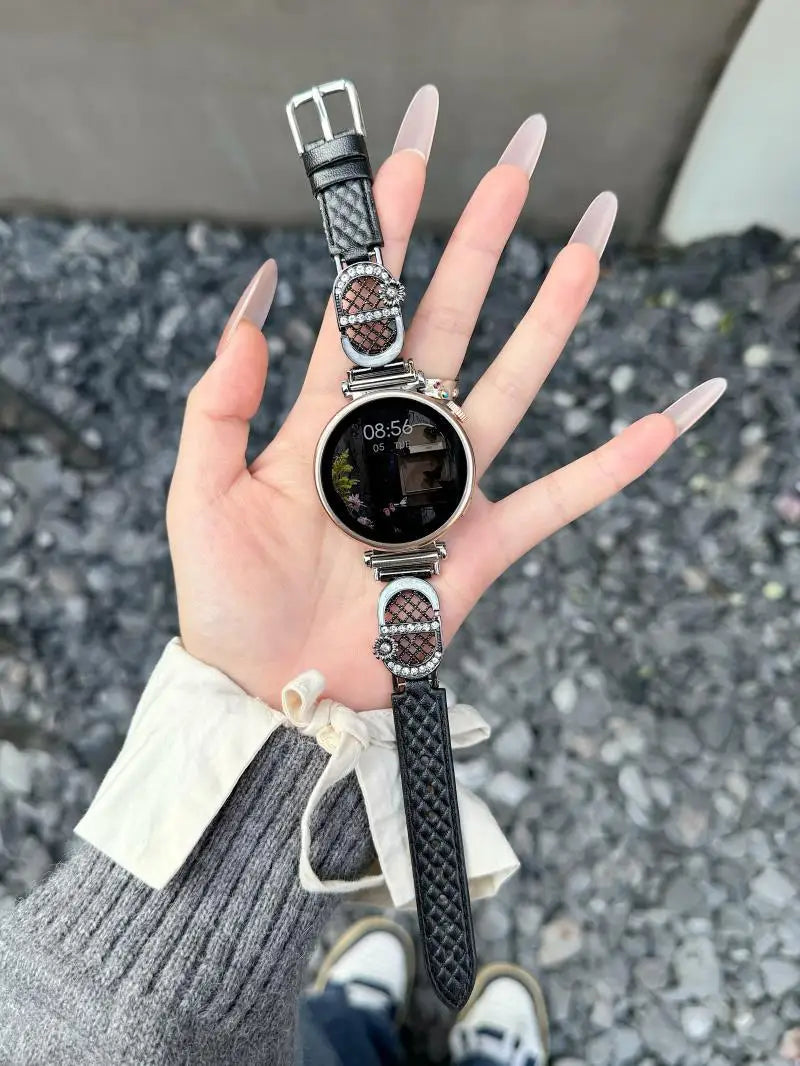 Diamond-Pattern Leather Watch Band - 18mm/20mm/22mm