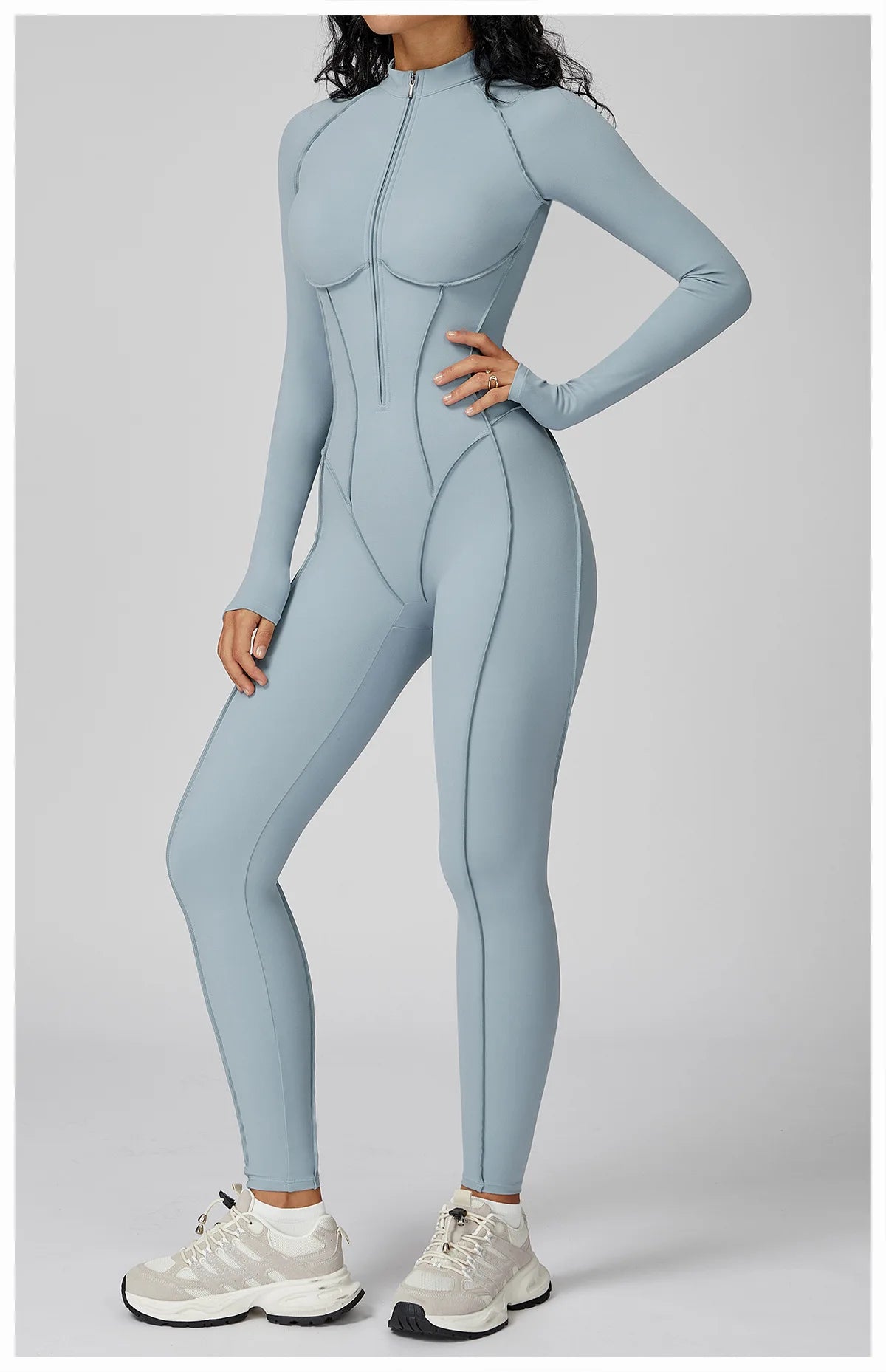 Sculpt Zip-Front Long-Sleeve Jumpsuit - Seamless Compression, Open-Back, High-Stretch