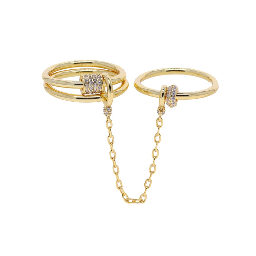 Murps 18K Gold-Plated CZ Chain Link Teardrop Ring – Adjustable Sizes