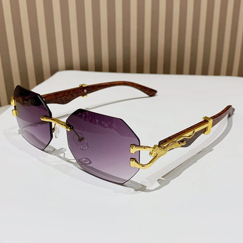 Frameless Polygon Sunglasses - Gold Accents, UV400
