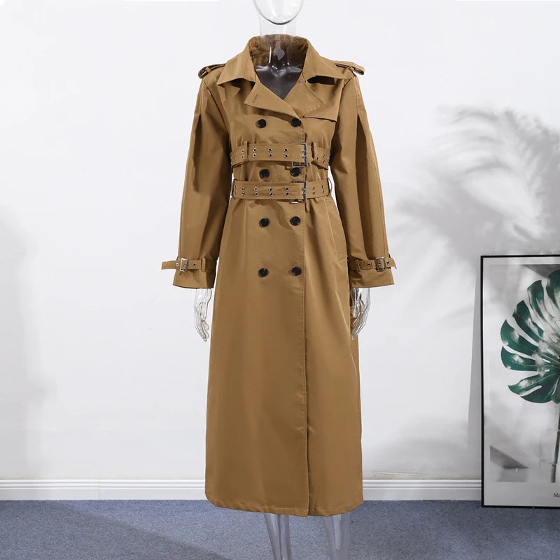 Double-Breasted Khaki Trench – Double Belt, Lapel Collar (Short & Long)