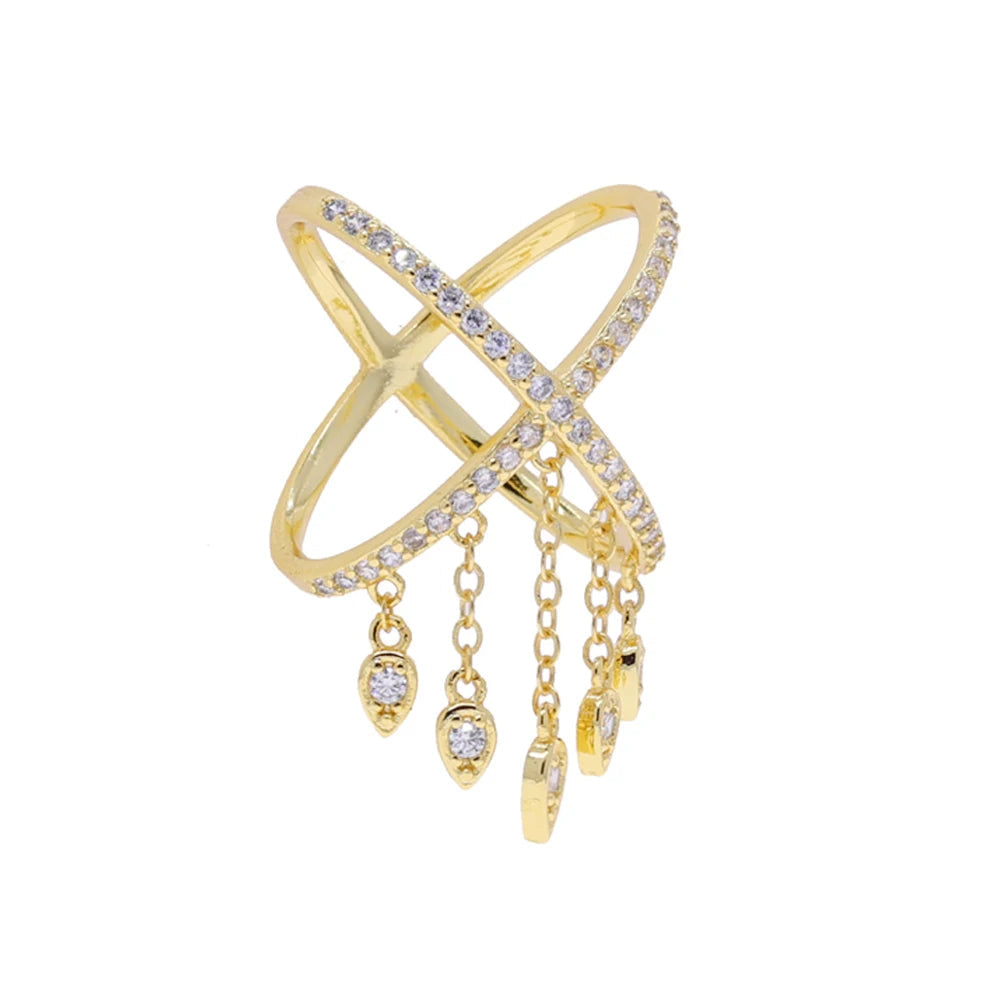 Murps 18K Gold-Plated CZ Chain Link Teardrop Ring – Adjustable Sizes