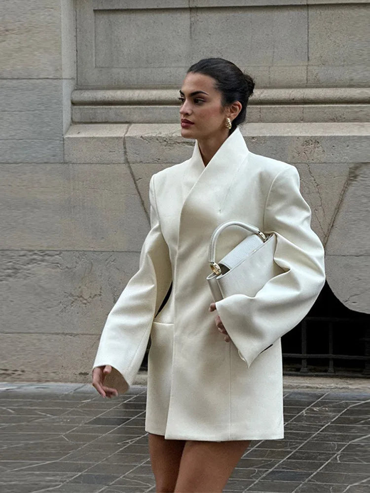 Elegant V-Neck Waist Blazer Coat for Women – Minimalist Long Sleeve Formal Jacket | Murps Luxury