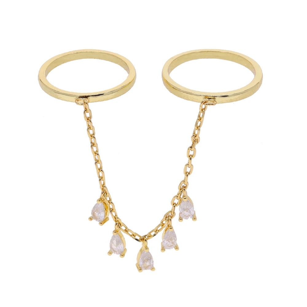 Murps 18K Gold-Plated CZ Chain Link Teardrop Ring – Adjustable Sizes