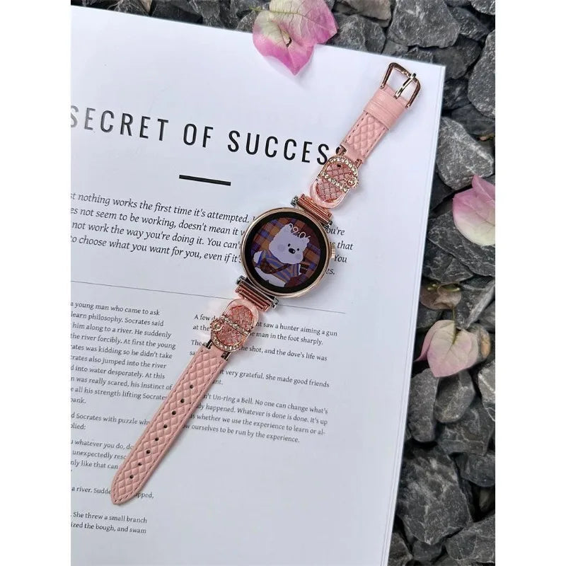 Diamond-Pattern Leather Watch Band - 18mm/20mm/22mm