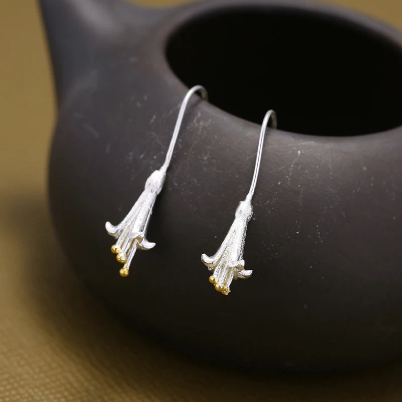 Blossom Arc Floral Drop Earrings — 925 Sterling Silver & Gold Accents | MURPS