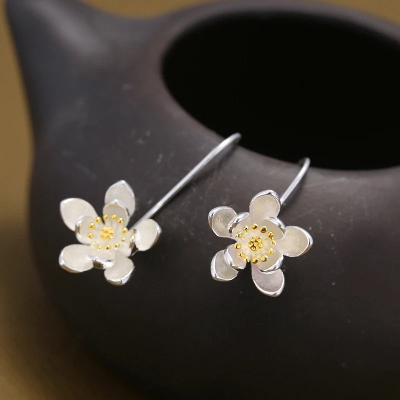 Blossom Arc Floral Drop Earrings — 925 Sterling Silver & Gold Accents | MURPS