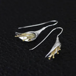 Blossom Arc Floral Drop Earrings — 925 Sterling Silver & Gold Accents | MURPS