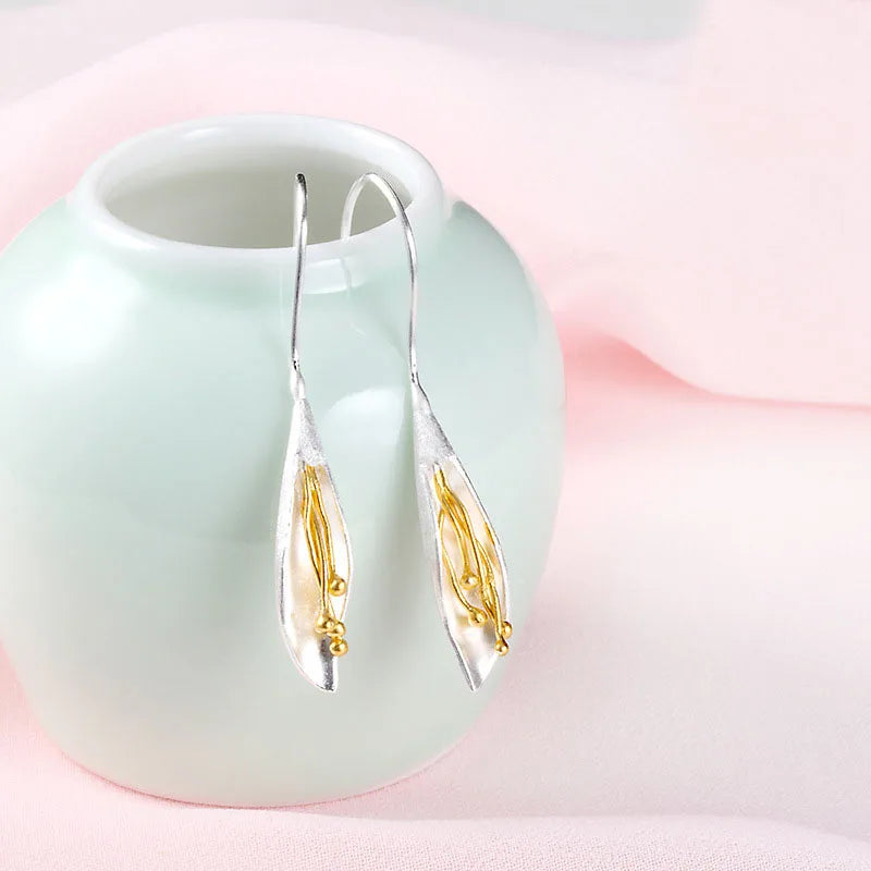 Blossom Arc Floral Drop Earrings — 925 Sterling Silver & Gold Accents | MURPS