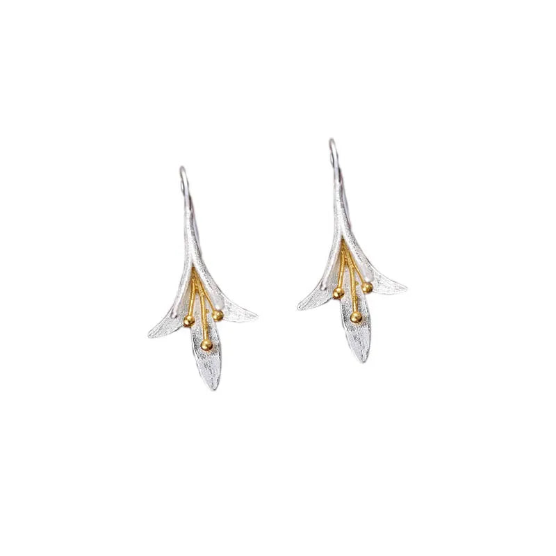 Blossom Arc Floral Drop Earrings — 925 Sterling Silver & Gold Accents | MURPS