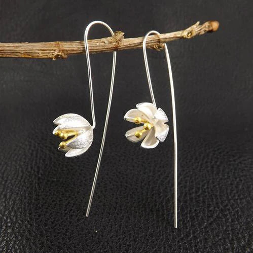Blossom Arc Floral Drop Earrings — 925 Sterling Silver & Gold Accents | MURPS