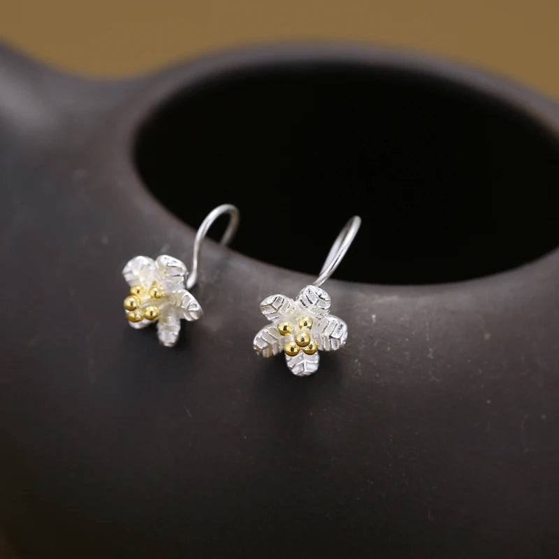 Blossom Arc Floral Drop Earrings — 925 Sterling Silver & Gold Accents | MURPS