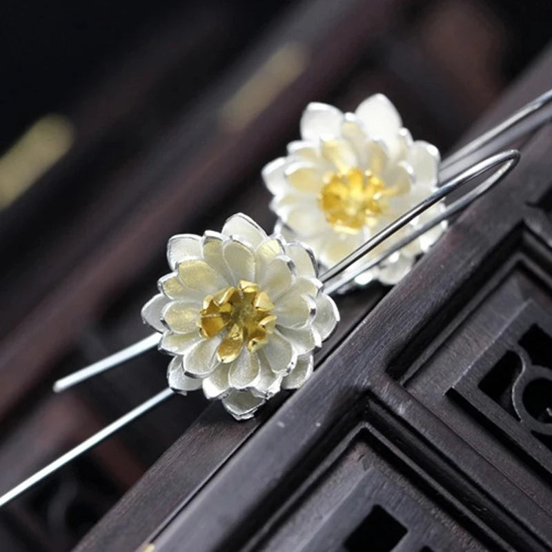 Blossom Arc Floral Drop Earrings — 925 Sterling Silver & Gold Accents | MURPS