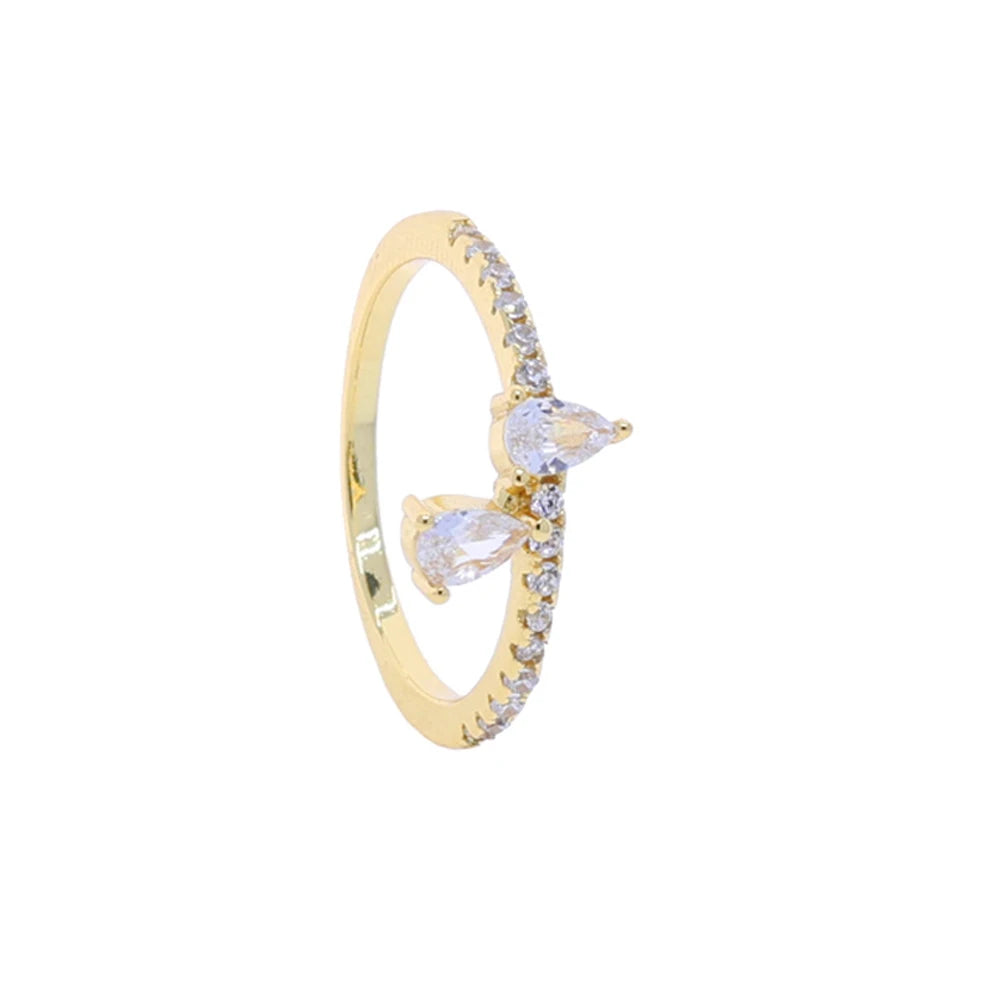 Dainty CZ Stackable Ring in 18K Gold - Pear, Triangle, or V Chevron