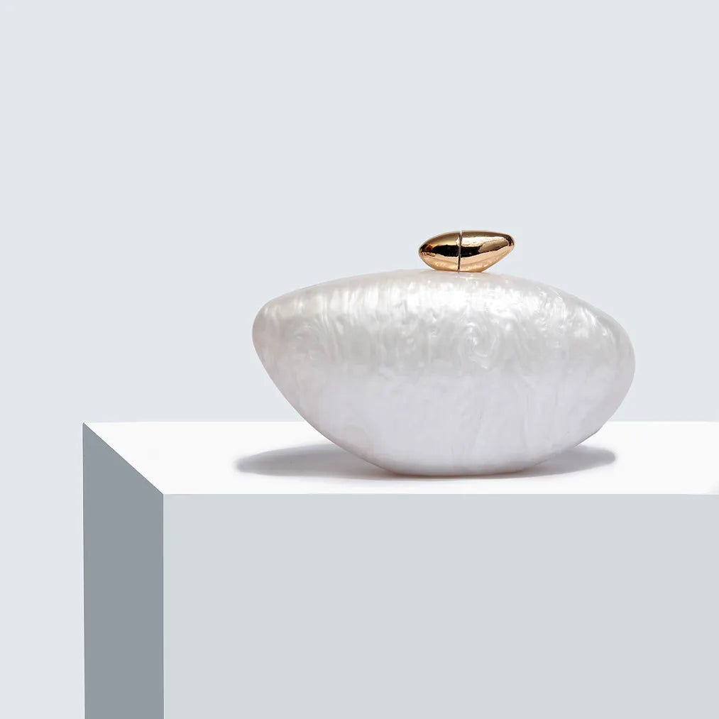 Ellipse Acrylic Evening Clutch with Chain – Designer Minaudière for Party & Wedding