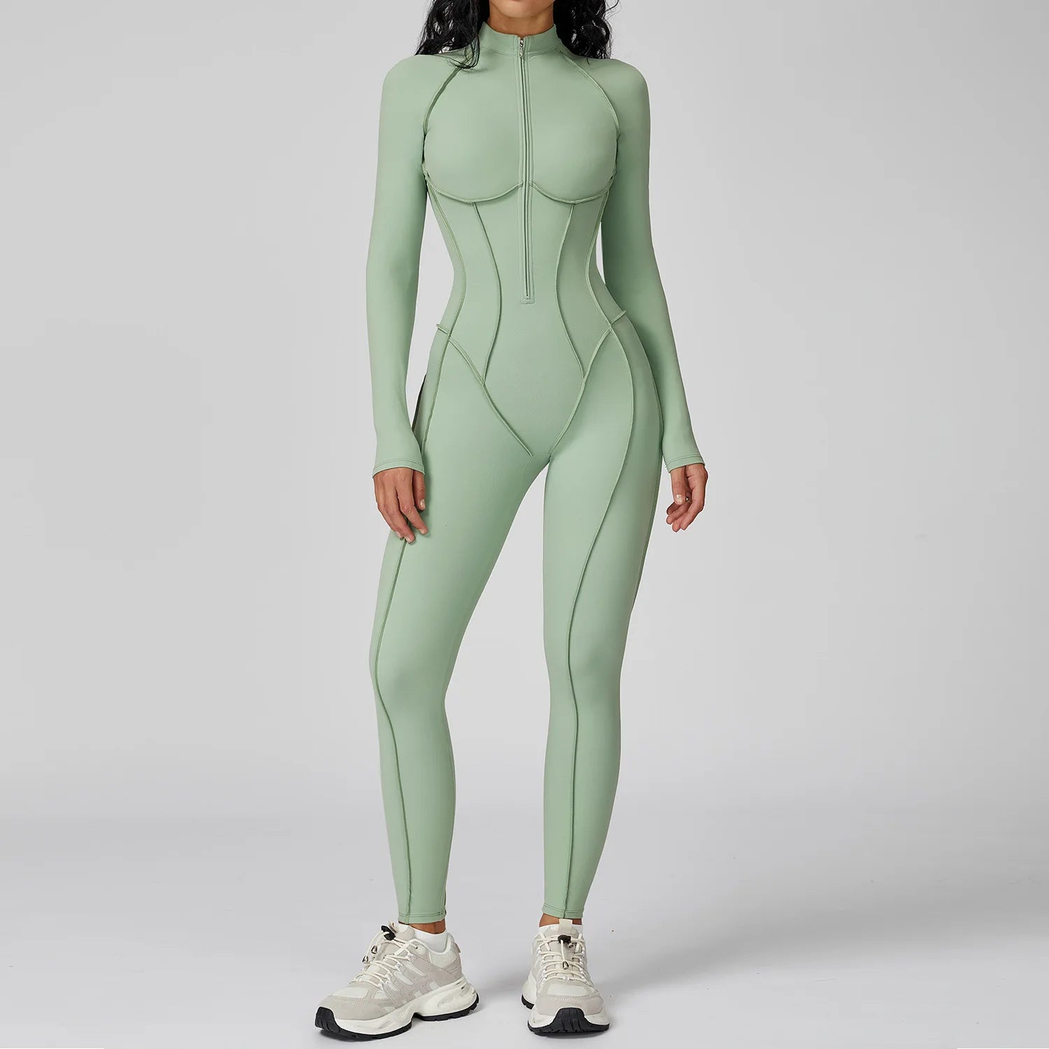 Sculpt Zip-Front Long-Sleeve Jumpsuit - Seamless Compression, Open-Back, High-Stretch
